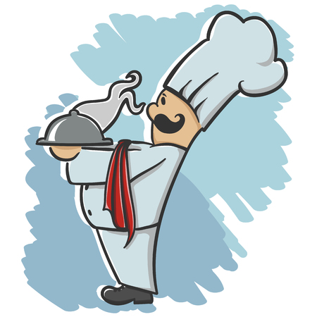 Nice Chef serving the dish cartoon illustrationのイラスト素材