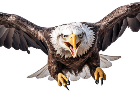 American bald eagle isolated on white background. Eagle looking for attack. The eagle is looking for prey. Generative AI Illustration.の素材
