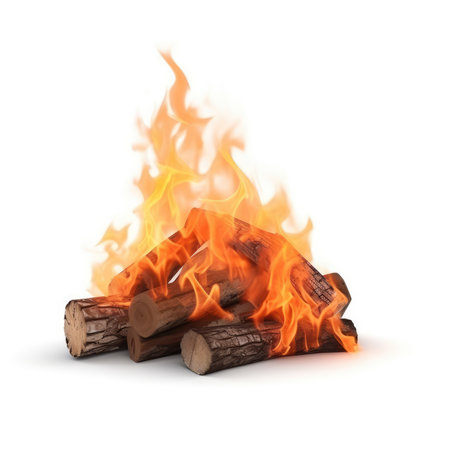 Burning firewood isolated on white background. 3d illustration.の素材