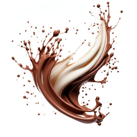 Chocolate splash isolated on white background. 3d rendering, 3d illustration.の素材