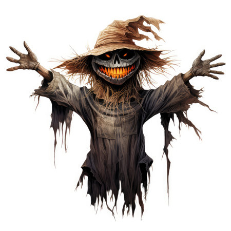Scarecrow isolated on white background 3d illustration. Halloween.の素材