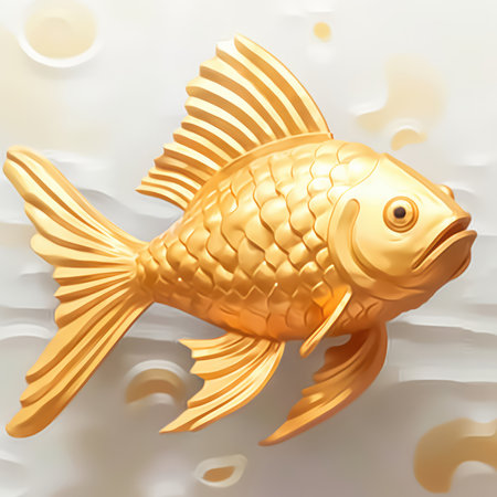 Gold fish on a white background. 3d rendering, illustration.の素材