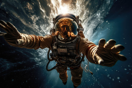 Astronaut in space. Mixed media. Mixed media. Mixed mediaの素材