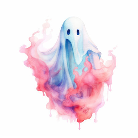 Watercolor ghost on a white background. Halloween. Vector illustration.の素材