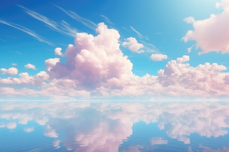 Beautiful sky with clouds reflected in the water.の素材