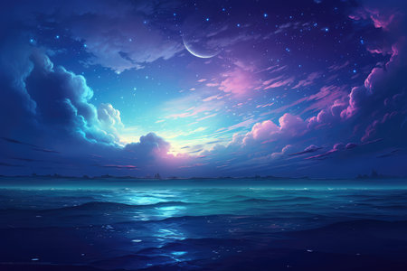 Fantasy landscape with sea and sky.の素材
