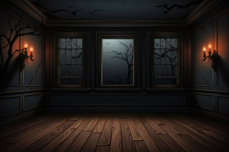 Dark empty room with window, halloween concept,の素材