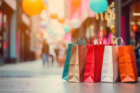 Colorful shopping bags on the background of the shopping mall with bokehの素材