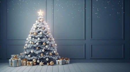 Christmas tree with presents in classic interior.の素材