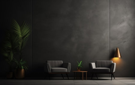Interior of modern living room with black wall.の素材