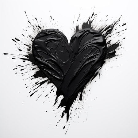 Black heart made of paint splashes on white background. 3D renderingの素材