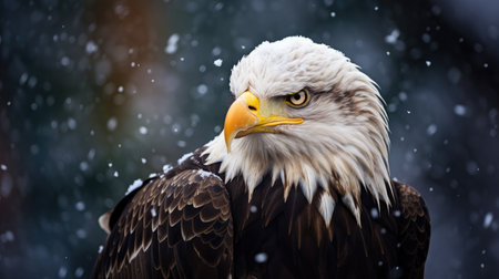 Close-up portrait of  Bald Eagle in the winter forestの素材