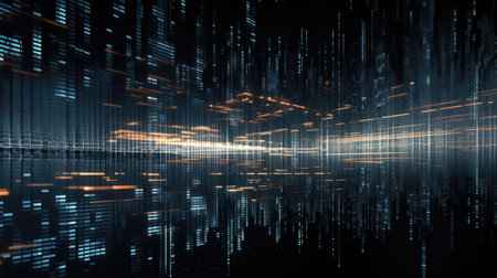 abstract background with binary code and reflection on the water. 3d renderingの素材