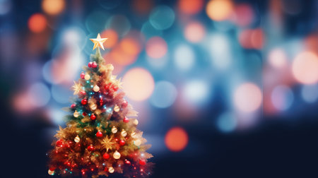 Christmas tree on bokeh background. Christmas and New Year concept.の素材