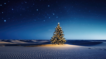 Christmas tree in the desert with starry sky.の素材
