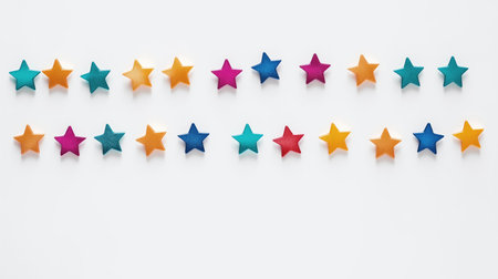 Colorful stars in a row on white background. 3d renderingの素材