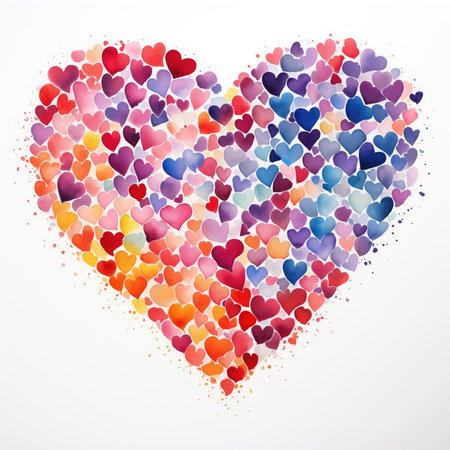 Multicolored Watercolor Hearts make from several small hearts. Valentine's Day Greeting Card Design Element.の素材