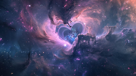 Colored heart nebula and stars in deep space, computer generated abstract backgroundの素材