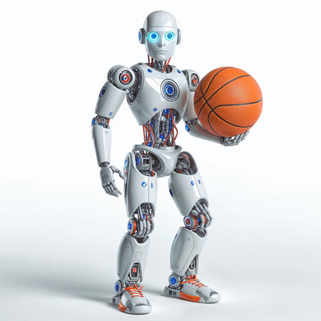 Robot with a basketball. Isolated white background.の素材