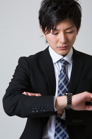 Young businessman to see a watchの写真素材