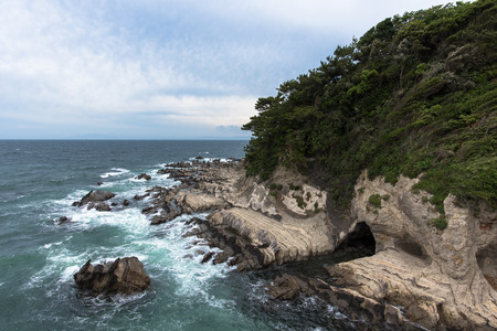 Rugged rocky and sea in Japanの写真素材