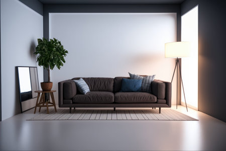 interior with brown sofa. 3d rendered illustration  mock upの写真素材