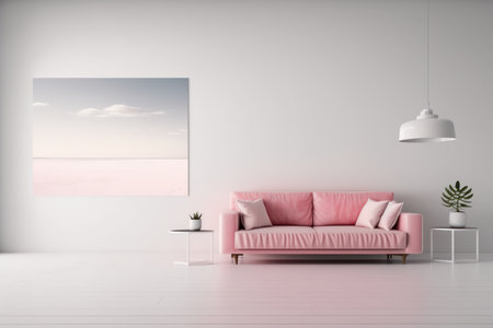 Living room interior with sofa, coffee table and plants. 3d renderの写真素材