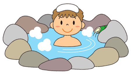 Male in hot springsの写真素材