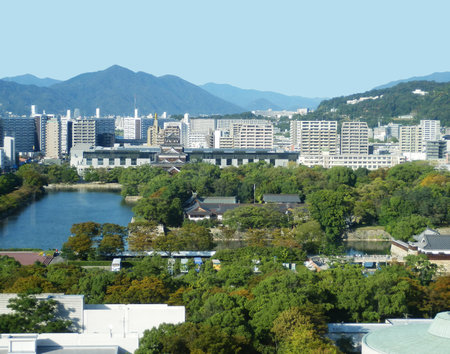 Hiroshima Castle and the surrounding streets of Hiroshima Castle, Hiroshima Prefectureのeditorial素材