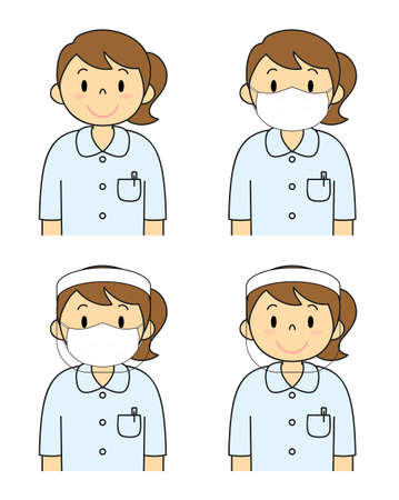 Young Woman In White Mask Face Shield Set Illustrationの写真素材