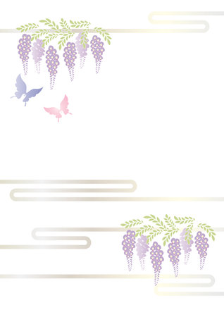 Butterfly Bald And Wisteria Flower Cutout Style Design Background Material Illustration Vectorのイラスト素材