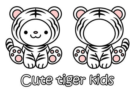 New Year's Card Material Cute Tora and Face Face Panel Illustration Set Vector By New Year's card Material. Cute tiger kid and face-fitting panel illustration. Set. Vector.のイラスト素材
