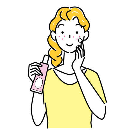 A woman who has become rough skin is doing skin care Illustration simple vector A woman with rough skin is doing skin care. Simple illustration. vector.のイラスト素材