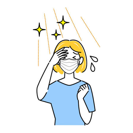 Woman wearing a mask in summer and her skin is rough and tingly She is sweating hot with a mask Illustration Simple Vector 
A woman wearing a mask in the summer and having rough skin and tingling. I'm sweating because I'm getting hot with a mask. Simple.のイラスト素材