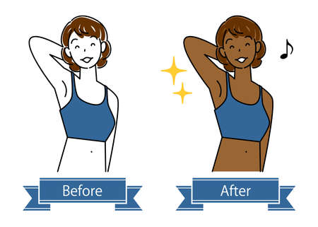 Before and after body makeup on wheat colored skin in tanning salon Cute woman illustration Simple vector
Before and after body makeover for wheat-colored skin at a tanning salon. Clip art of pretty woman. Simple illustration. vector.のイラスト素材