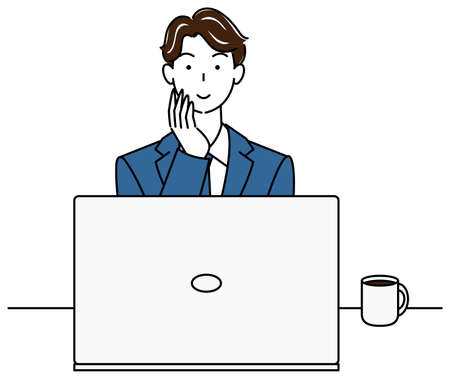 Cute man in suit sitting in front of computer thinking forward Vector
Cute man in a suit sitting in front of a computer thinking positive thoughts illustration vectorのイラスト素材