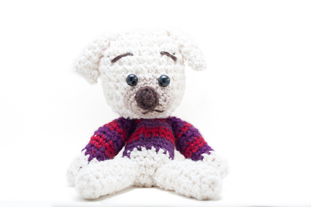 Knitted stuffed dog also known as an Amigurumi in Japaneseの写真素材