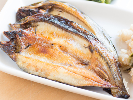 Japanese cuisine, grilled sweetfish on the dishの写真素材