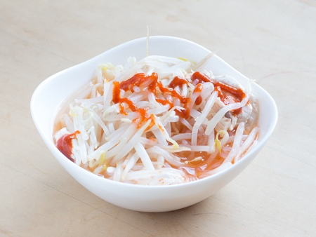Bean sprouts shirataki noodle on the tableの写真素材