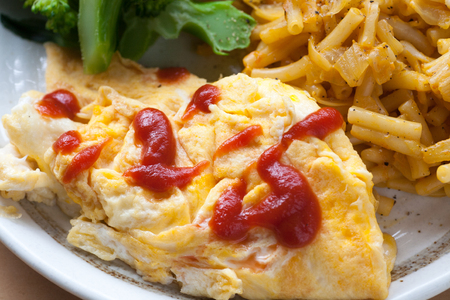 Fresh omelette with ketchupの写真素材