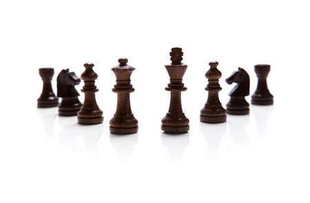 Chess pieces set on white backgroundの写真素材