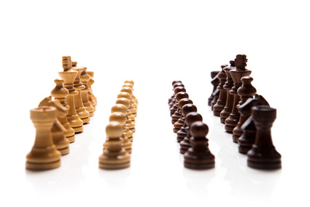 Chess pieces set on white backgroundの写真素材