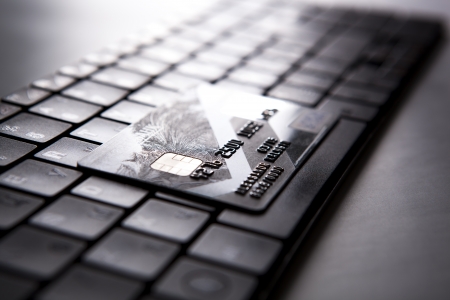 bank card on a keyboard close-upの写真素材