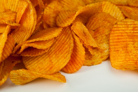 handful of potato chips close-upの写真素材