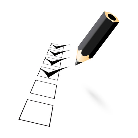 black penci with drawn ticks in the cells isolated on white backgroundのイラスト素材
