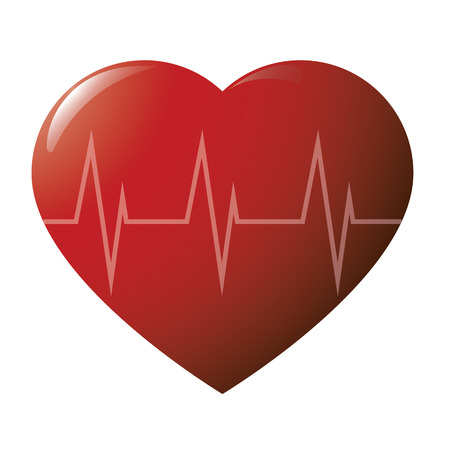 Red glossy heart with cardiogram on white backgroundのイラスト素材