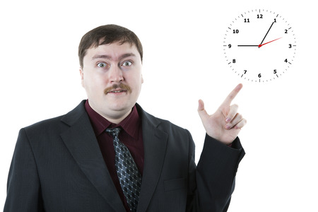 portrait of a man thinking exclamation on a white backgroundの写真素材