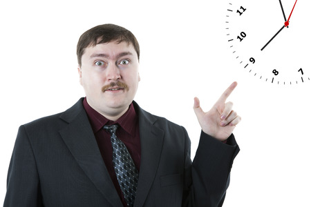 portrait of a man thinking exclamation on a white backgroundの写真素材