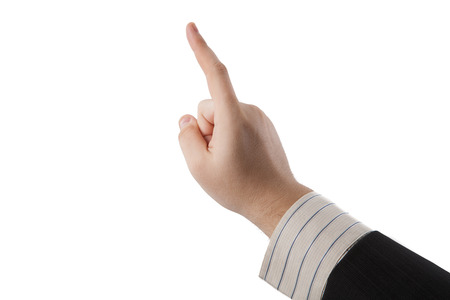 man's hand indicates on a whiteの写真素材