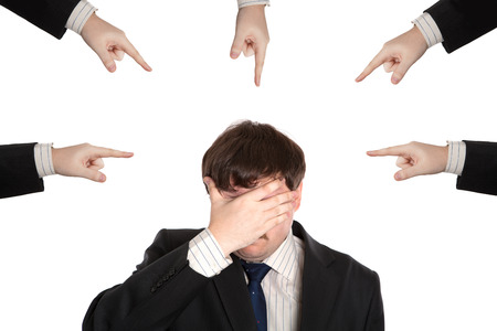 businessman in stress on a white backgroundの写真素材